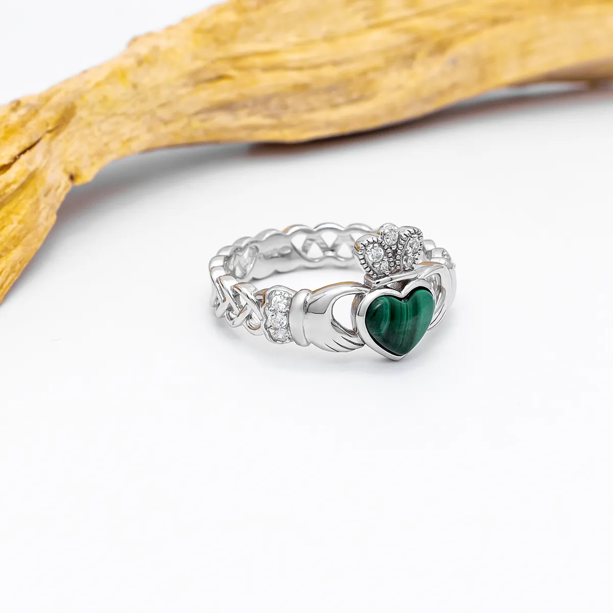 Sterling Silver Malachite Claddagh Ring 5...