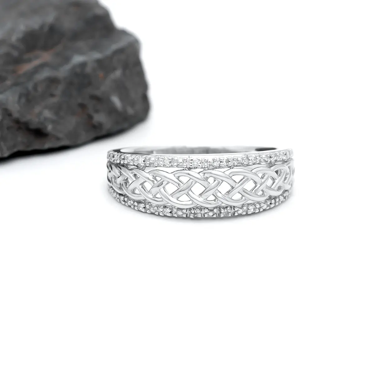 Ladies Celtic Knot Diamond Ring in White Gold...