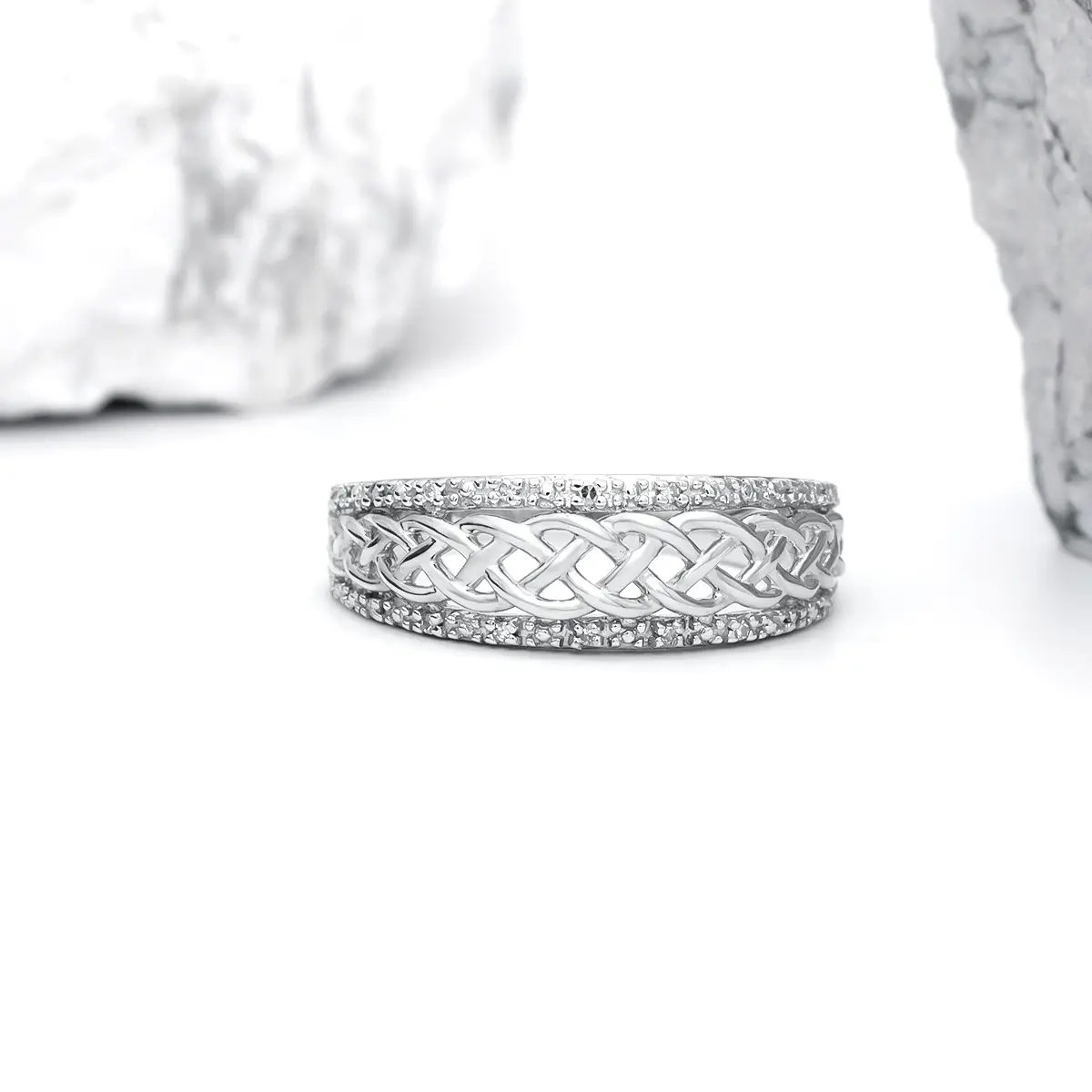 Ladies Celtic Knot Diamond Ring in White Gold Photo 7 