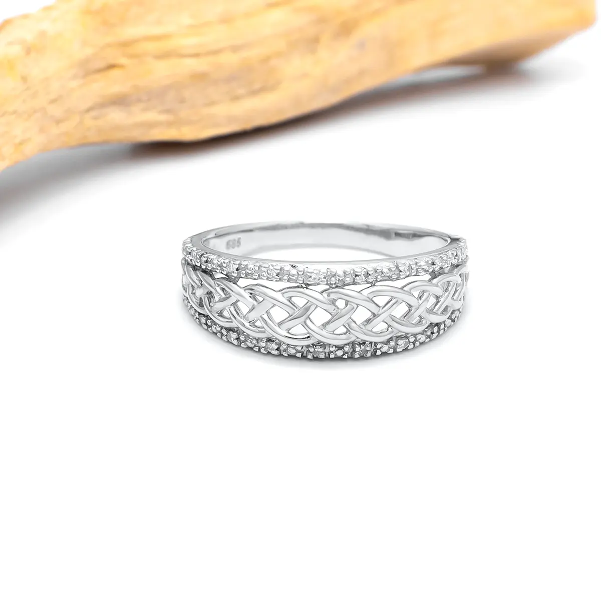 White Gold Diamond Celtic Knot Ring 8...