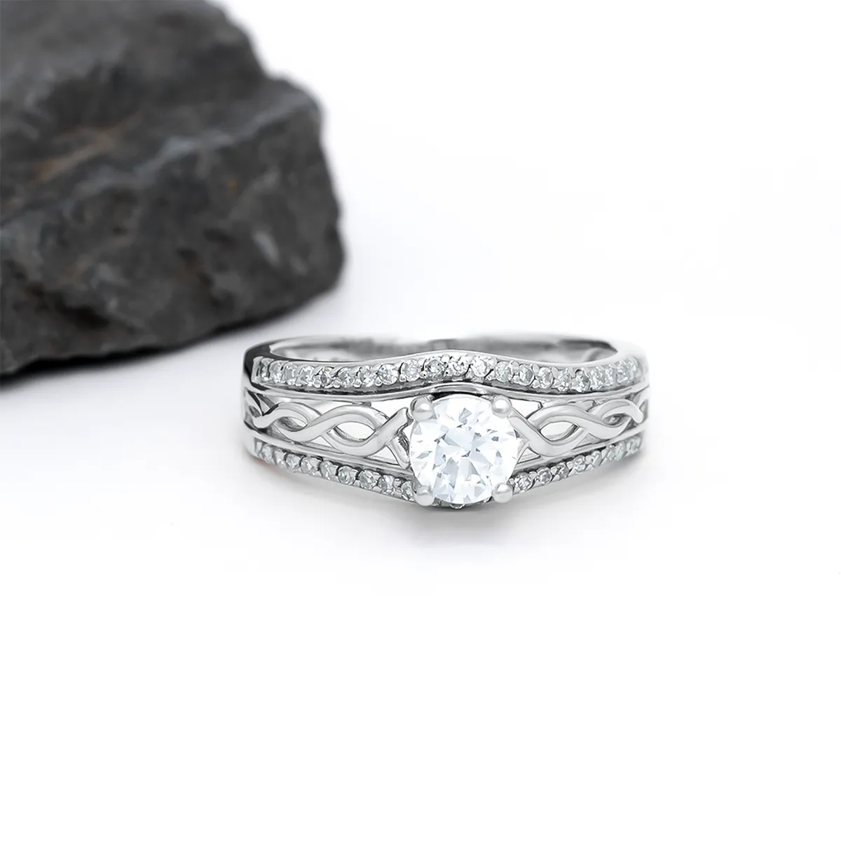 14k White Gold Celtic Knot Diamond Engagement Ring...