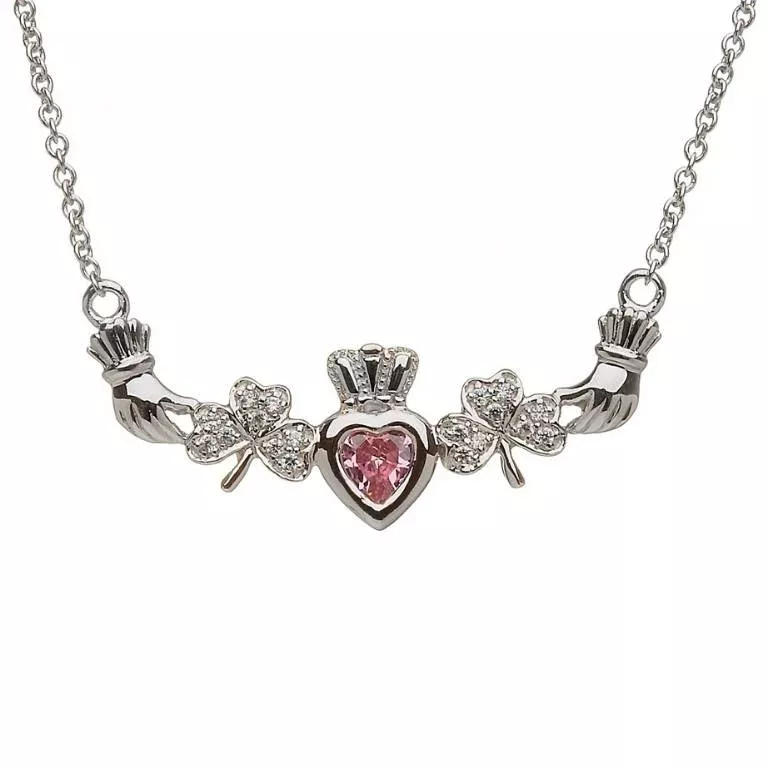 Mothers Claddagh Birthstone Pendant with Shamrock...