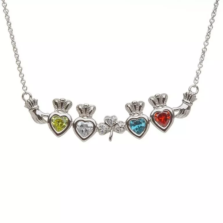 Mothers 4 Stone Shamrock Claddagh Pendant Photo 7 