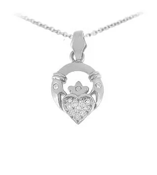 White Gold And Diamond Claddagh Pendant On Chain...