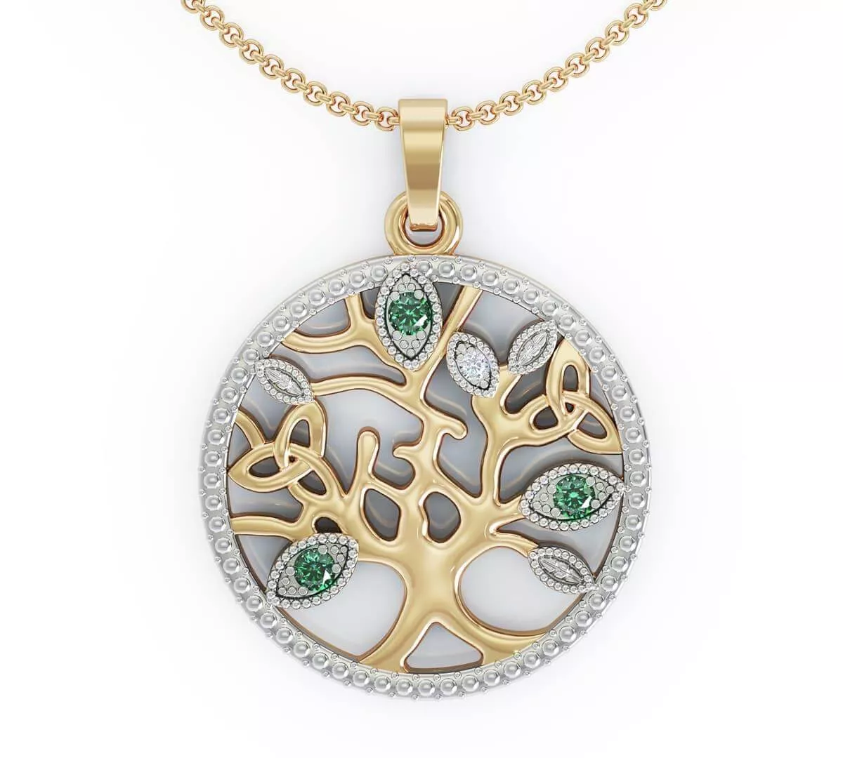 Emerald And Diamond Tree Of Life Pendant On Chain 1