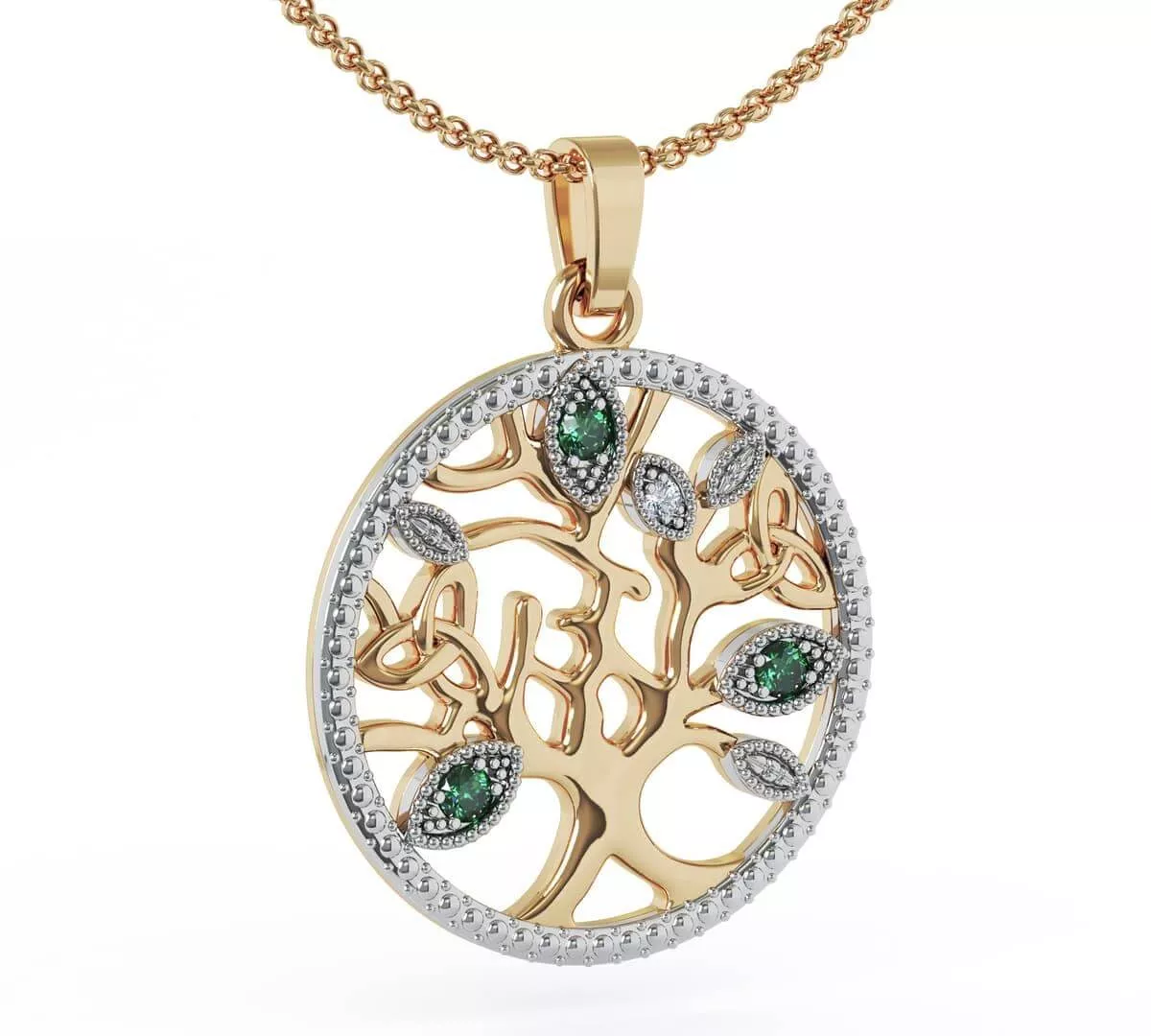 Emerald And Diamond Tree Of Life Pendant On Chain 2