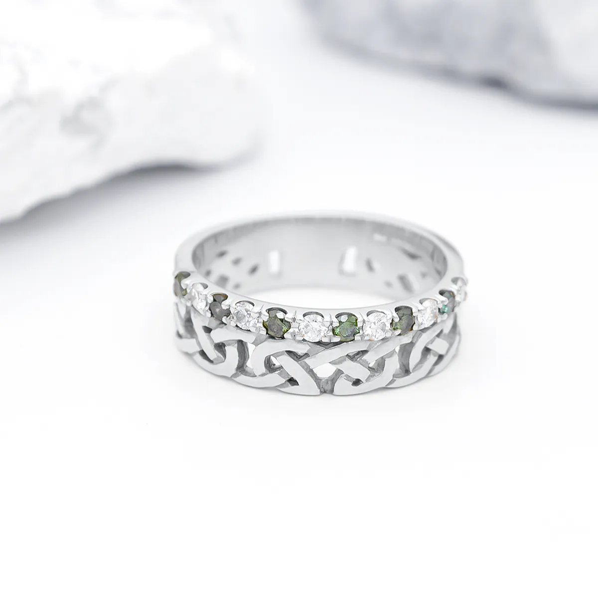 White Gold Celtic Knot Ring With Diamonds