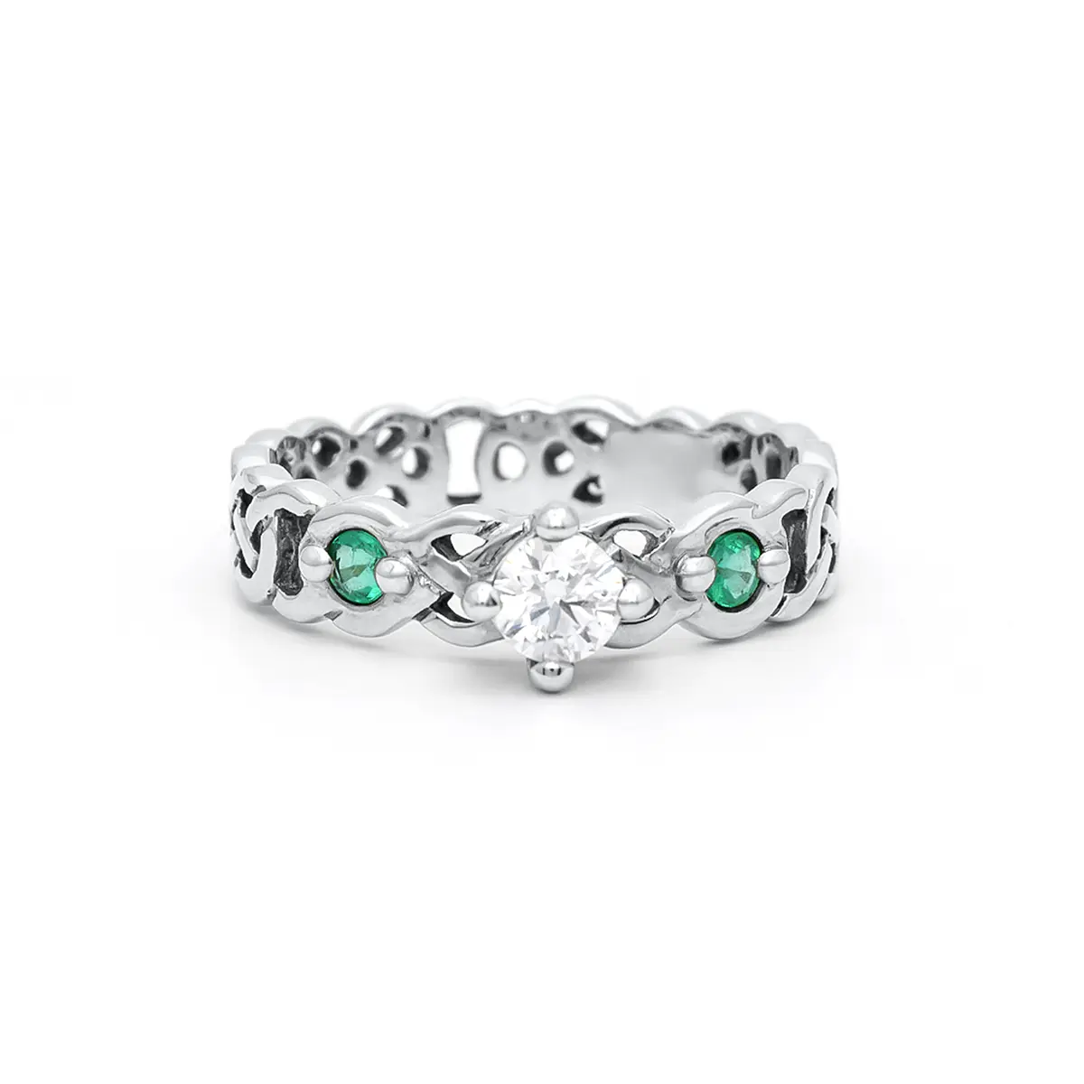 White Gold Emerald Diamond Celtic Ring 1webp...
