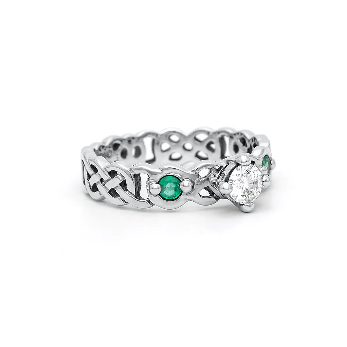 White Gold Emerald Diamond Celtic Ring 3webp...