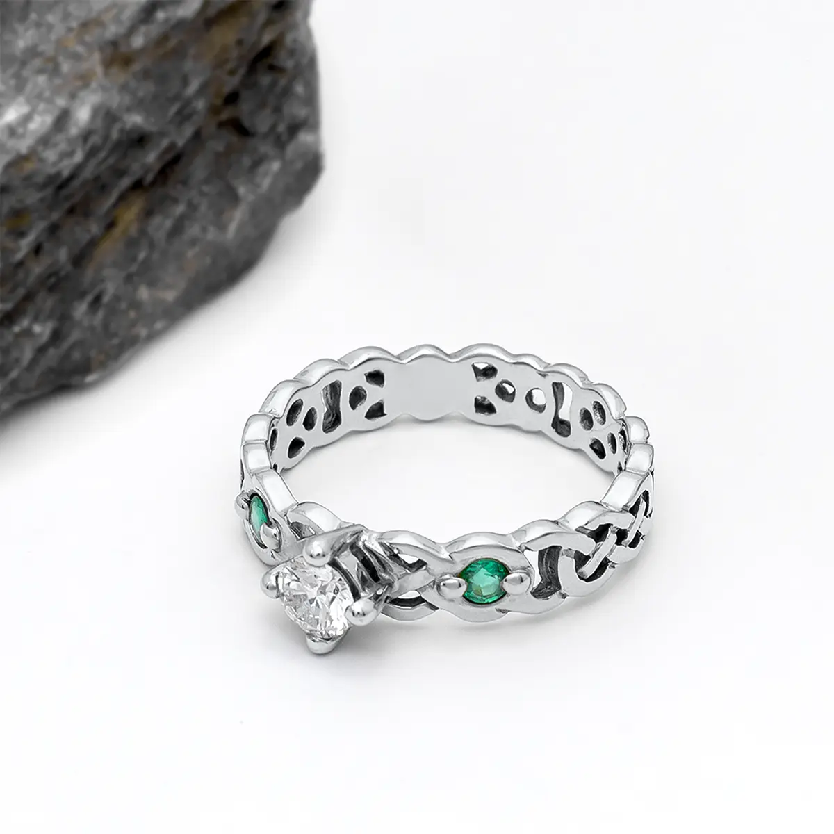 White Gold Emerald Diamond Celtic Ring 4webp...