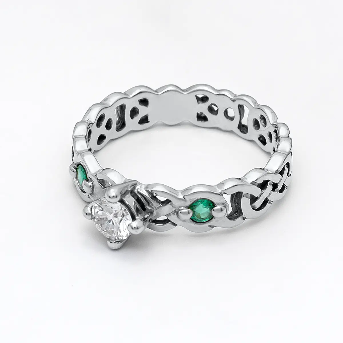 White Gold Emerald Diamond Celtic Ring 6webp...