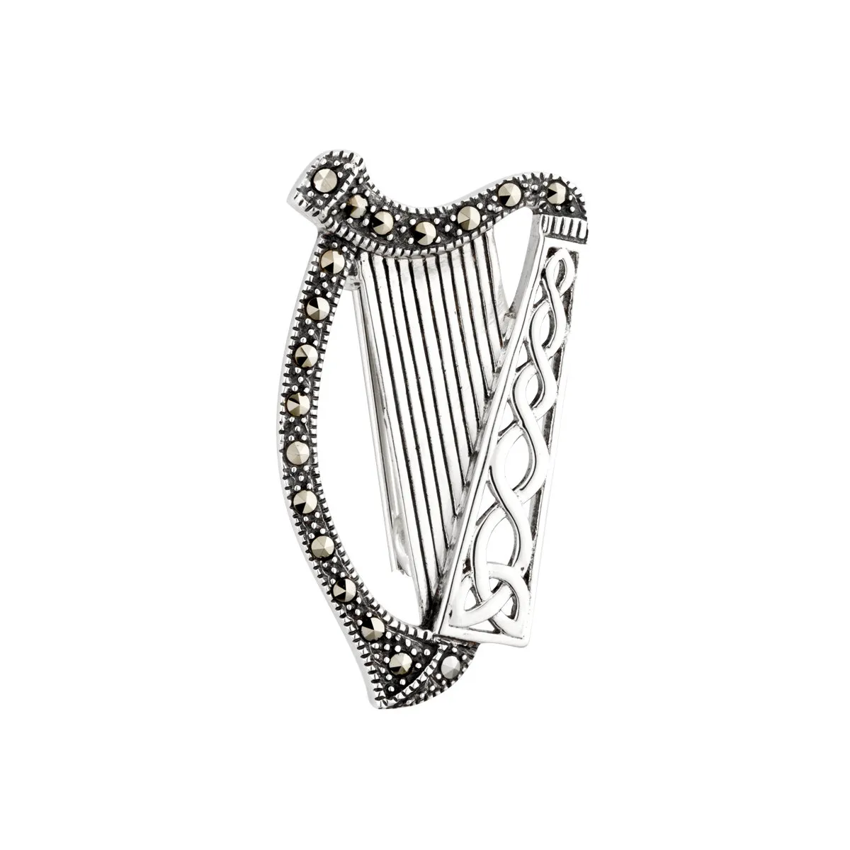 Silver Marcasite Harp Brooch