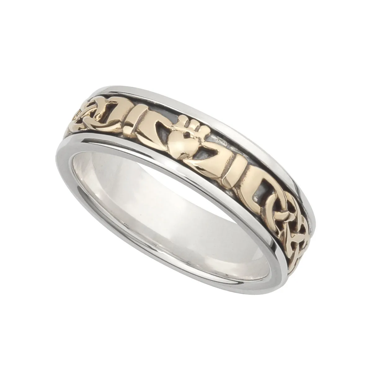 Sterling Silver And Gold Claddagh Band Ring For Her...