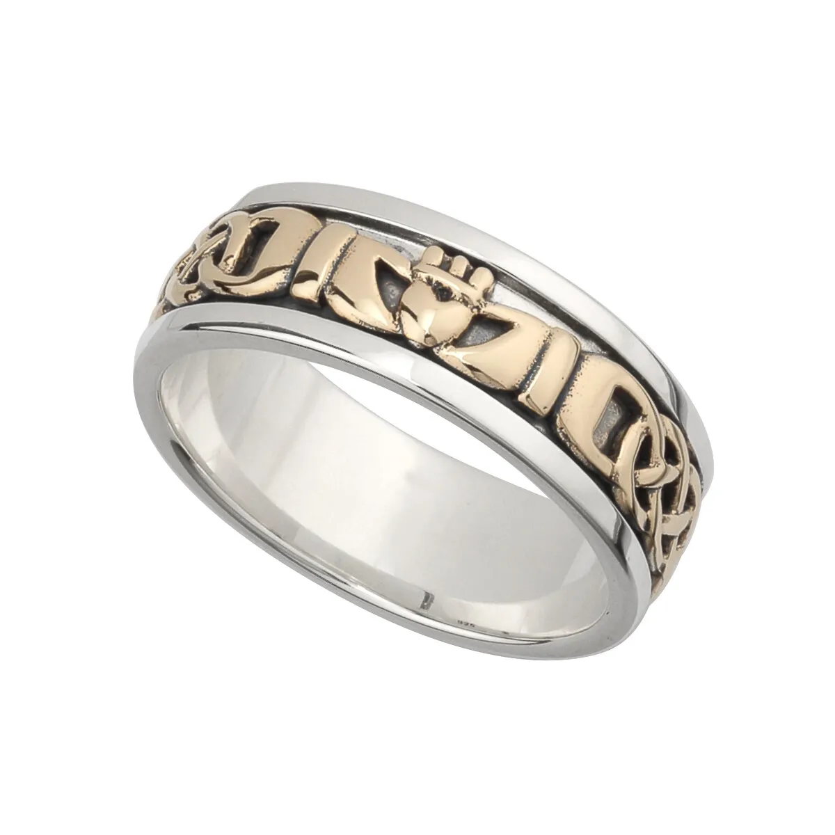 Sterling Silver And Gold Claddagh Band Ring For Him...