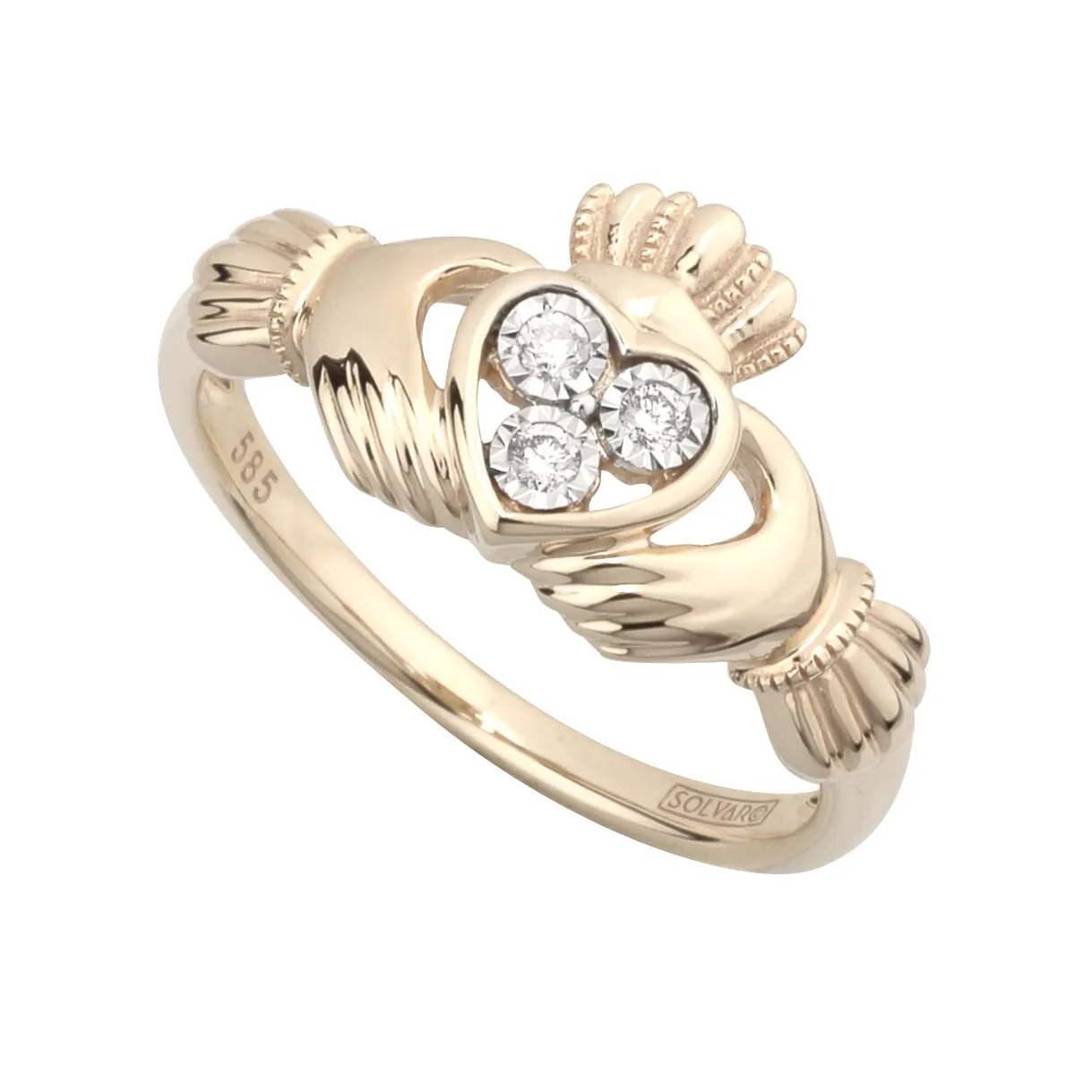 Charming 14k Gold Diamond Irish Claddagh Ring...