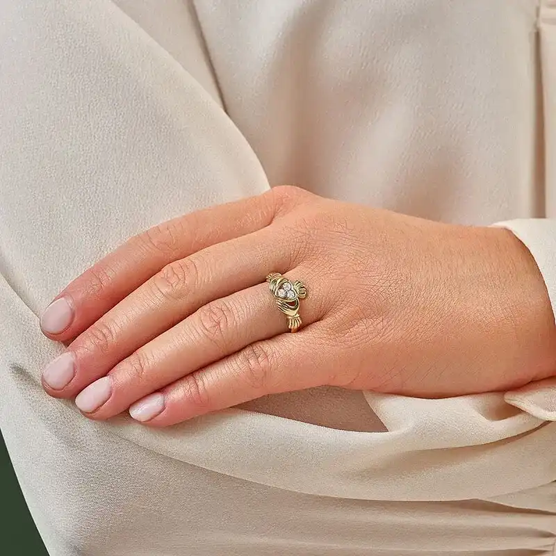 14k Gold Diamond Irish Claddagh Ring Photo 2 