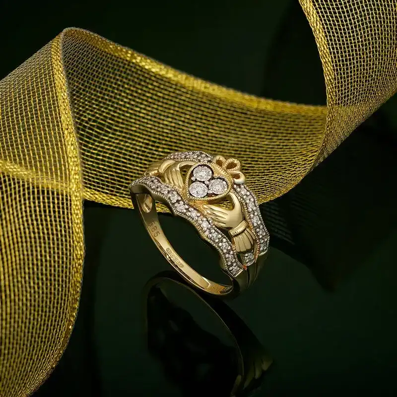 14k Gold Diamond Wide Claddagh Ring1...