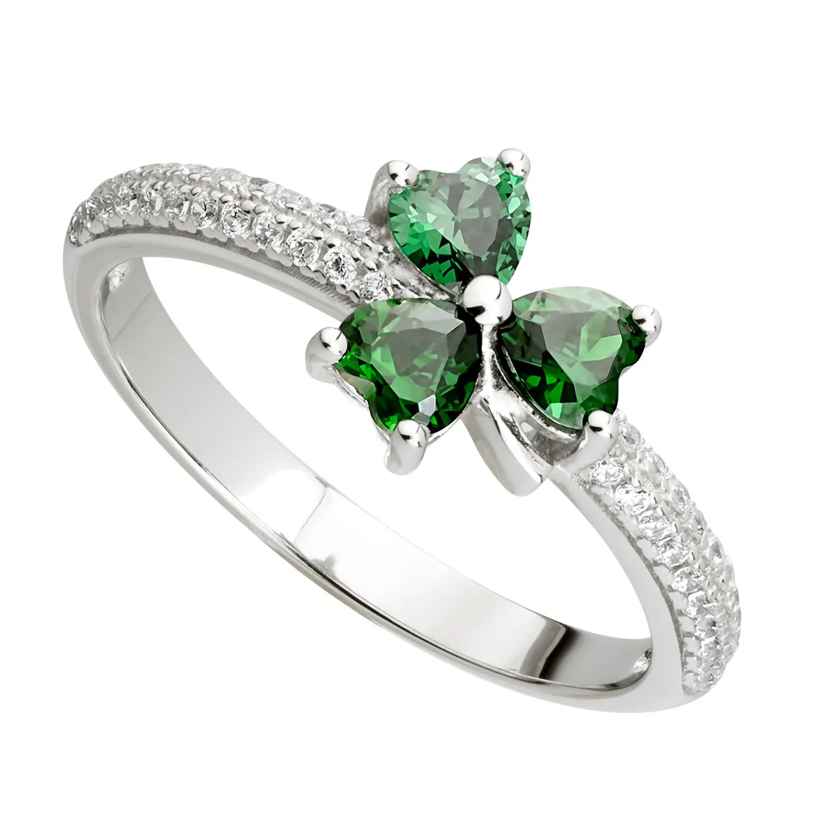 Sterling Silver Green Cubic Zirconia Shamrock Ring...