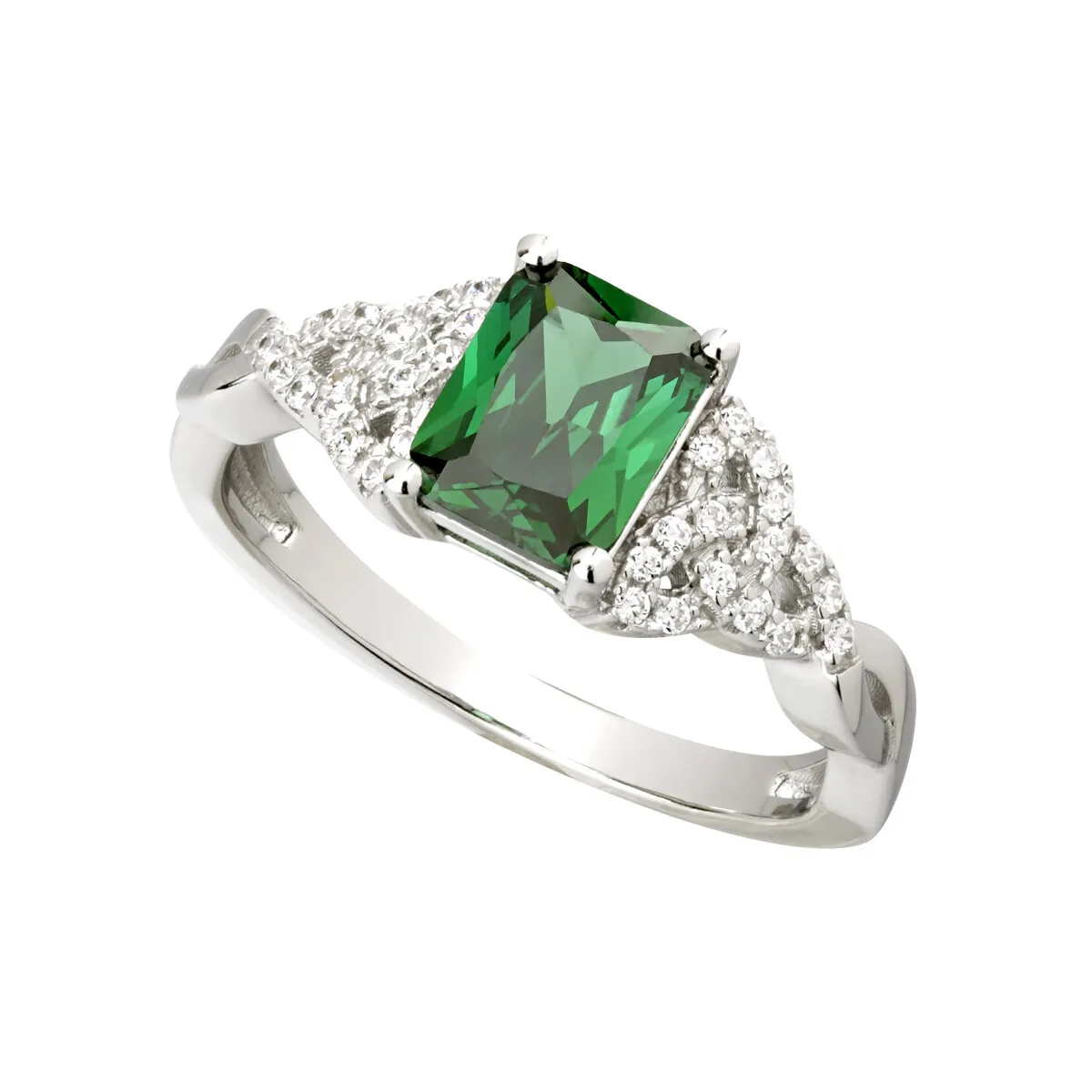 Silver Green Trinity Knot Ring