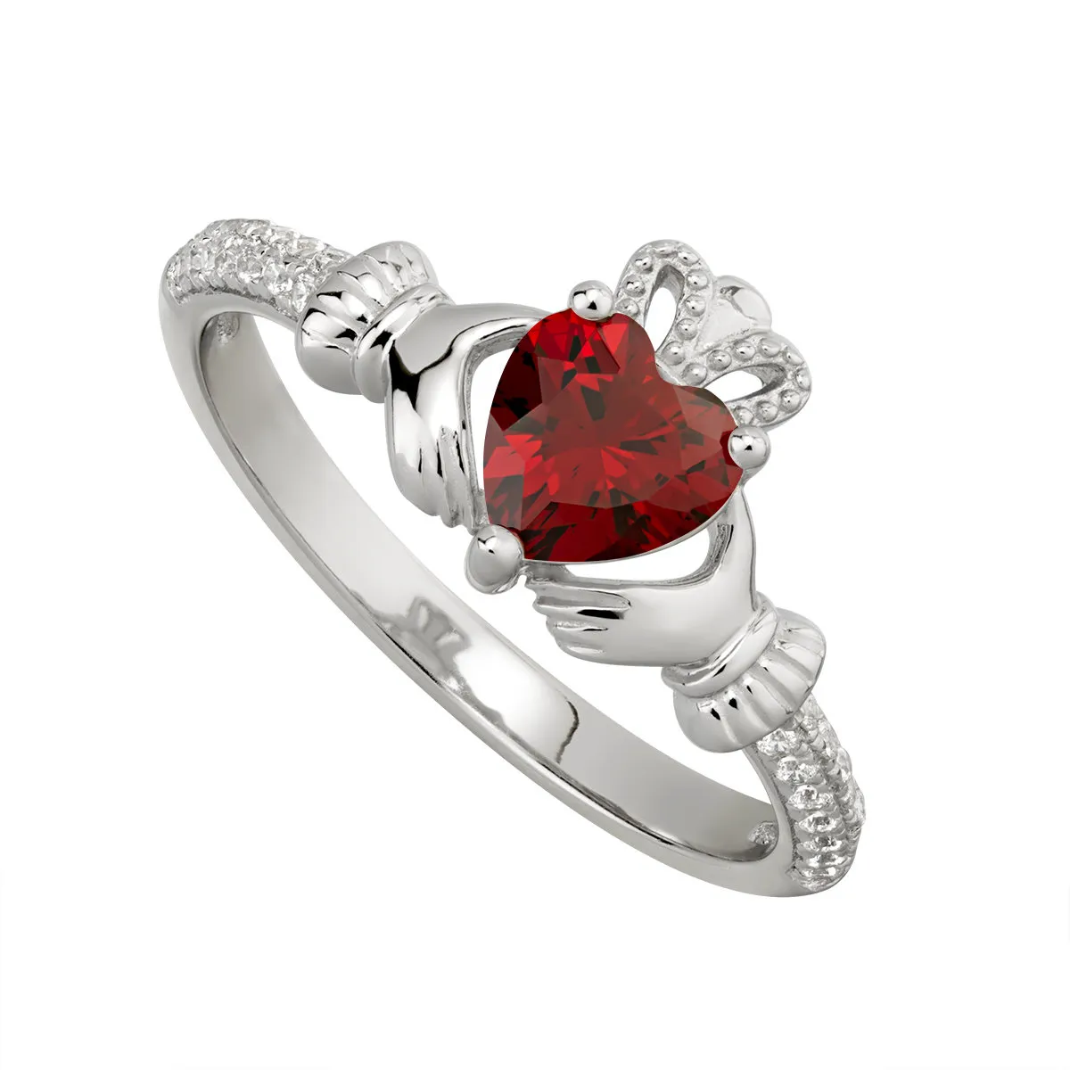 Sterling Silver Claddagh Ring January Birthstone...