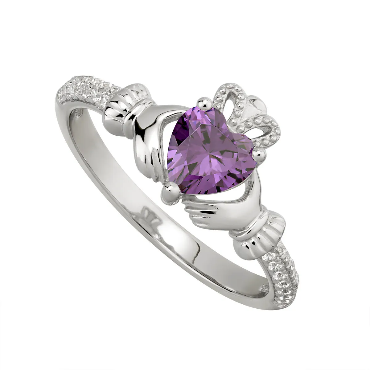 Silver February Claddagh Birthstone Ring...