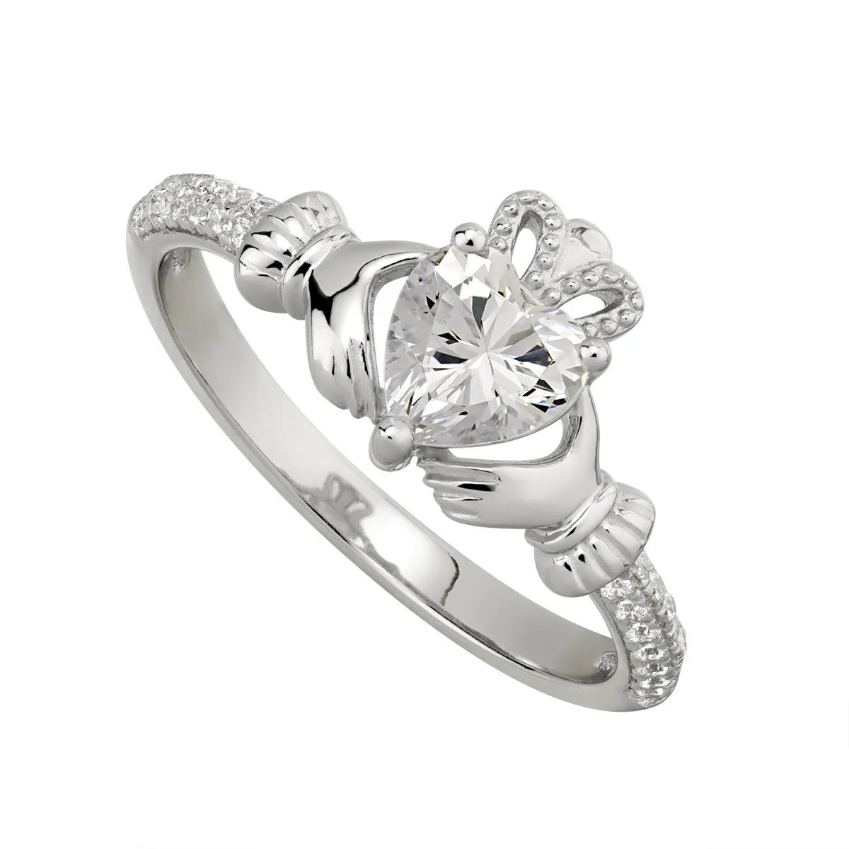 April Birthstone Crystal Claddagh Ring