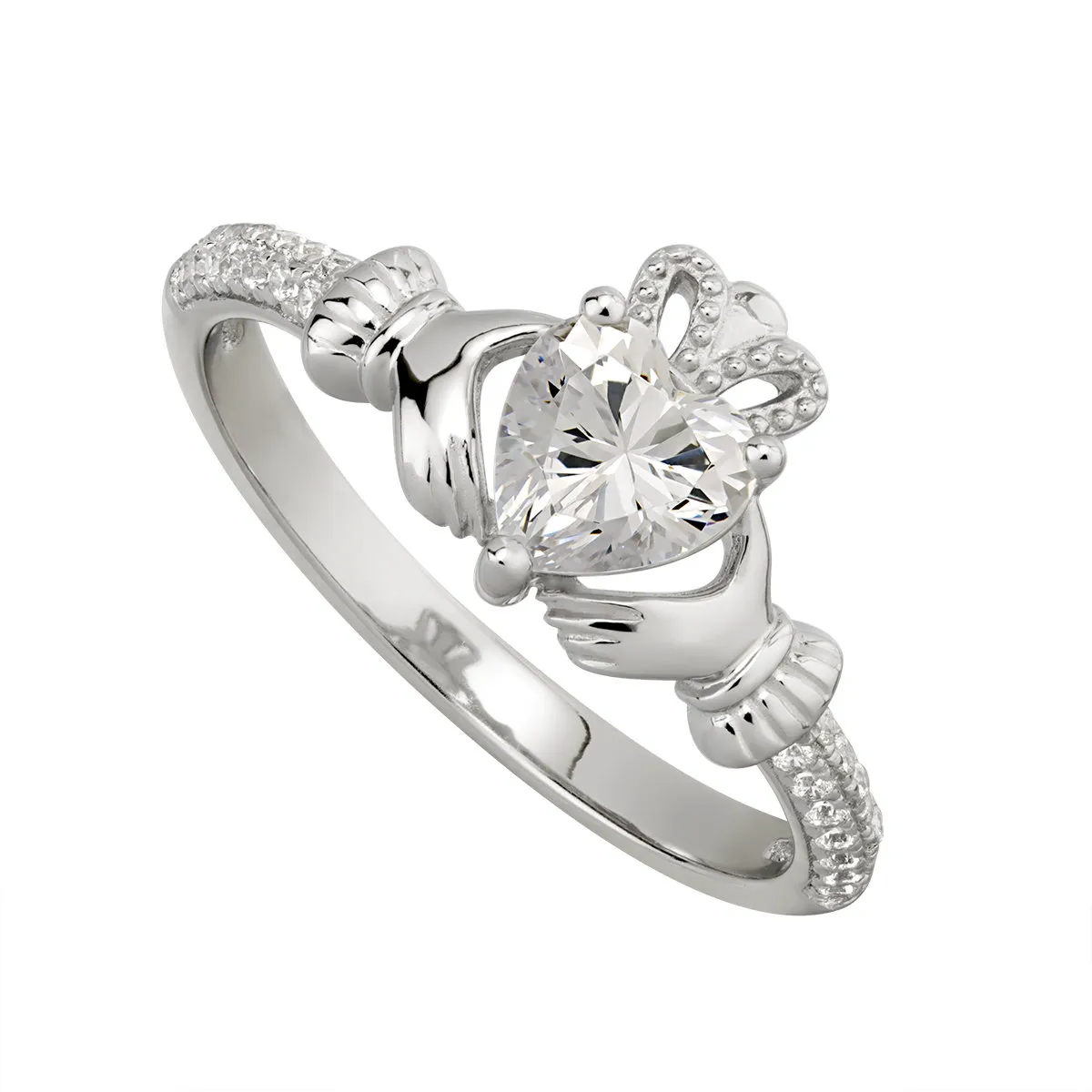 Sterling Silver Claddagh Ring April Birthstone...