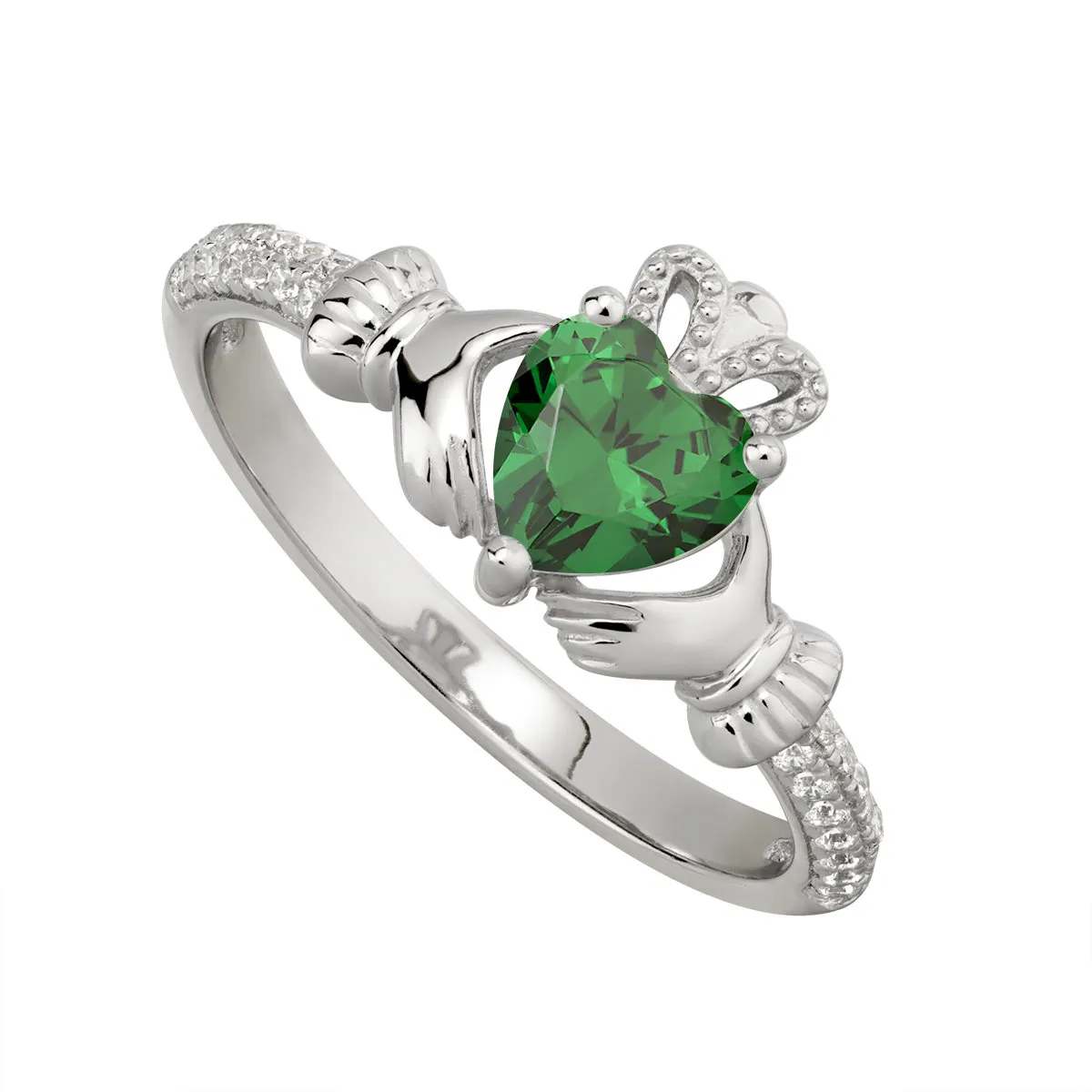 Sterling Silver Claddagh Ring May Birthstone...