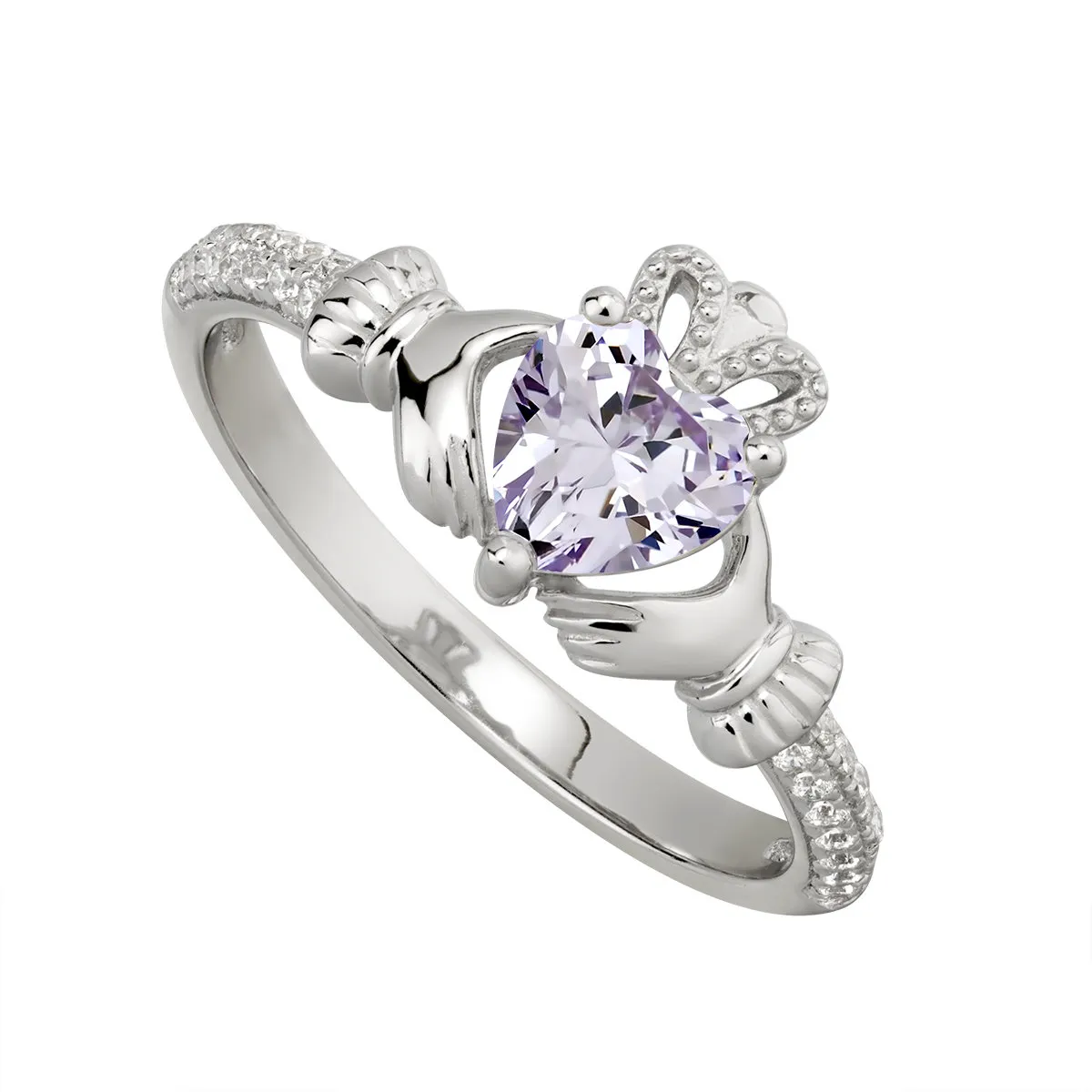 Sterling Silver Claddagh Ring June Birthstone...