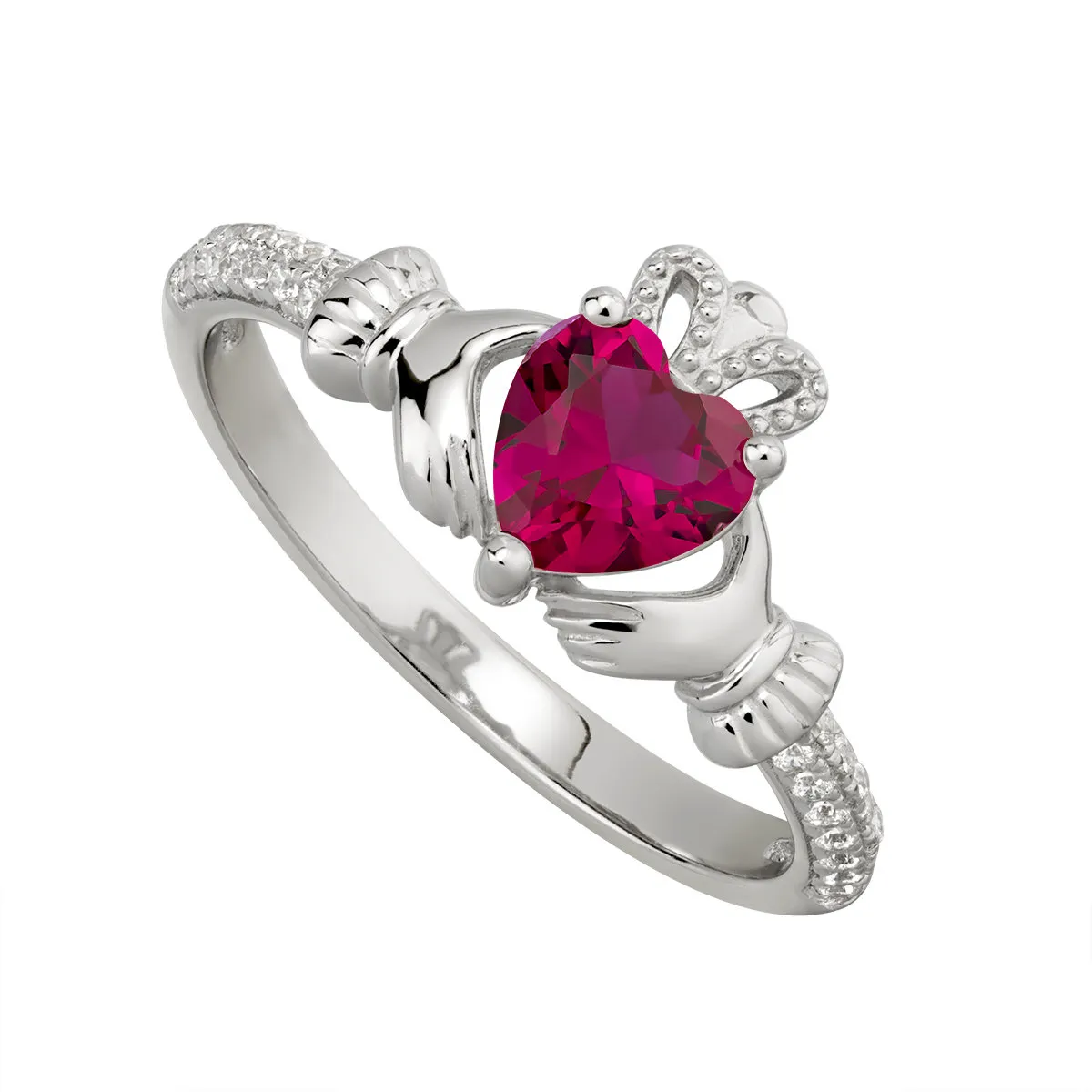 Sterling Silver Claddagh Ring July Birthstone...