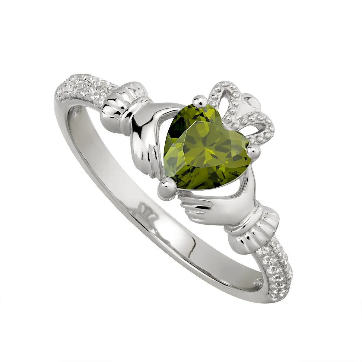 Sterling Silver Claddagh Ring August Birthstone...