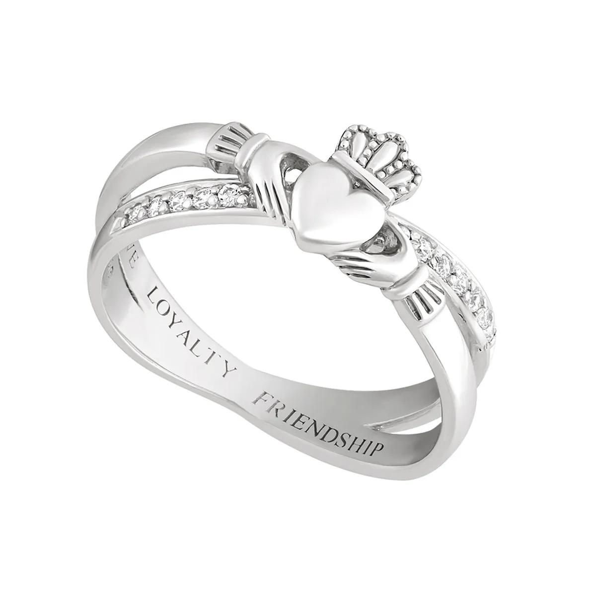 Silver Claddagh Kiss Ring With Cubic Zirconia...