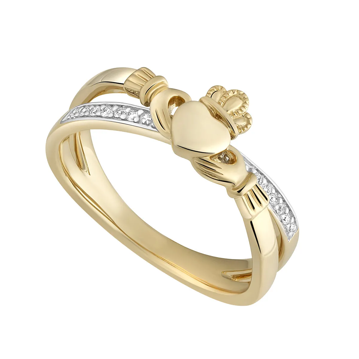 14k Gold Diamond Claddagh Crossover Ring0...