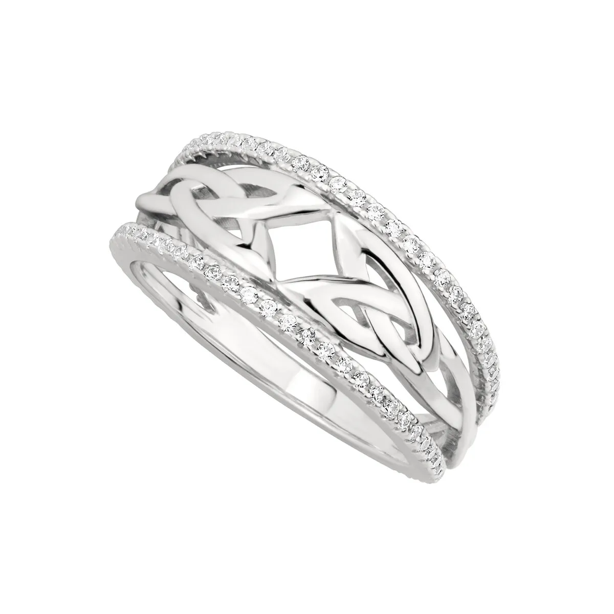 Ladies Silver Celtic Trinity Knot Ring With Cubic Zirconia...