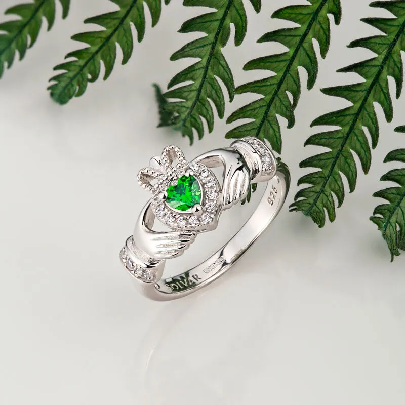 Sterling Silver Green Cubic Zirconia Claddagh Ring2...