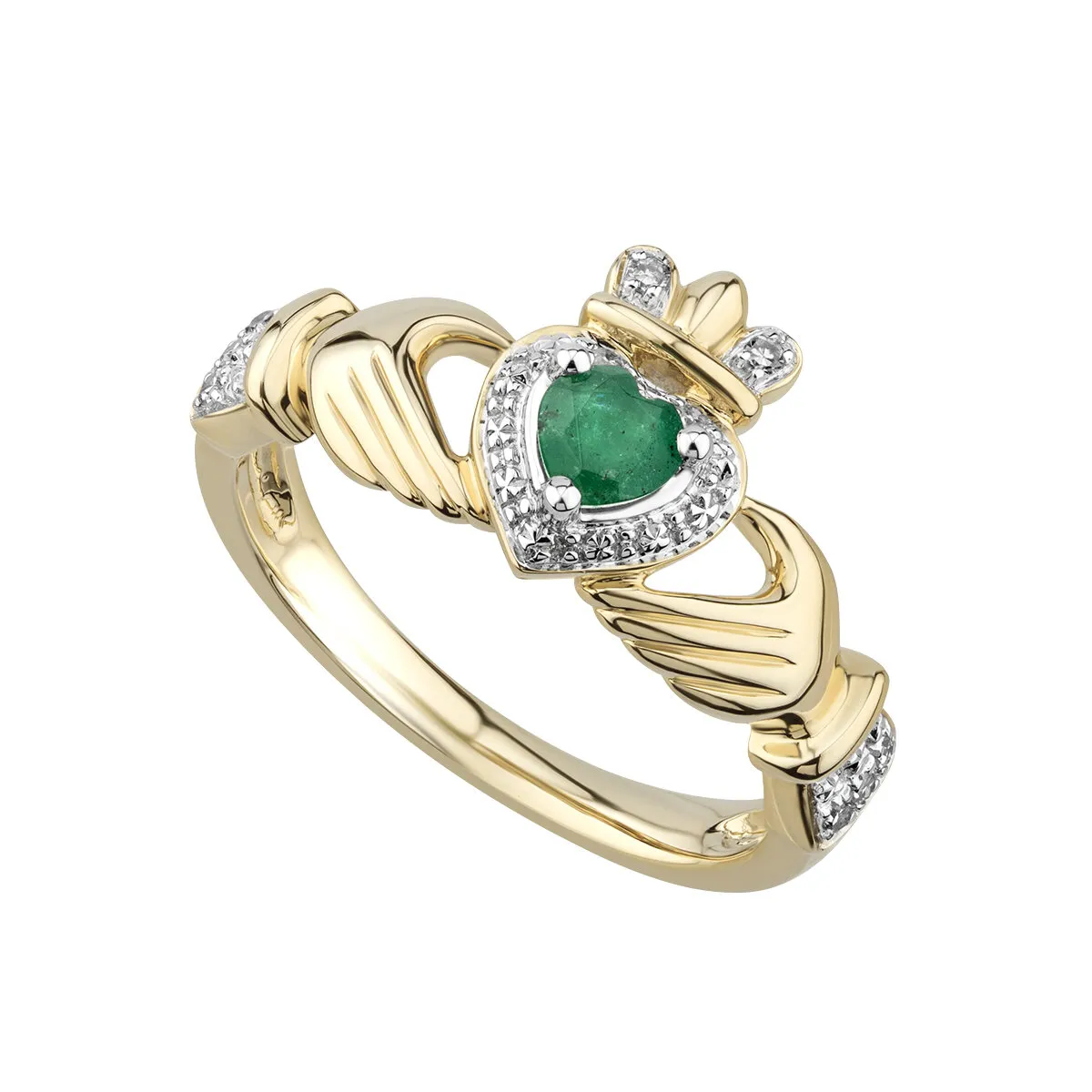 Emerald & Diamond Claddagh Engagement Ring