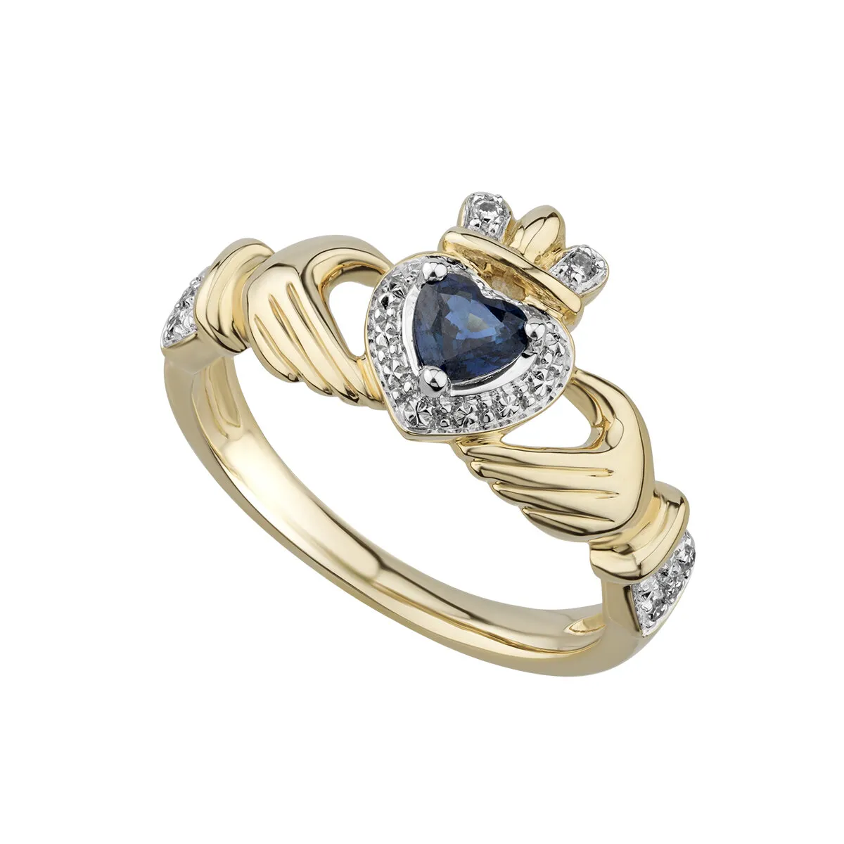 14k Gold Sapphire And Diamond Claddagh Ring0...