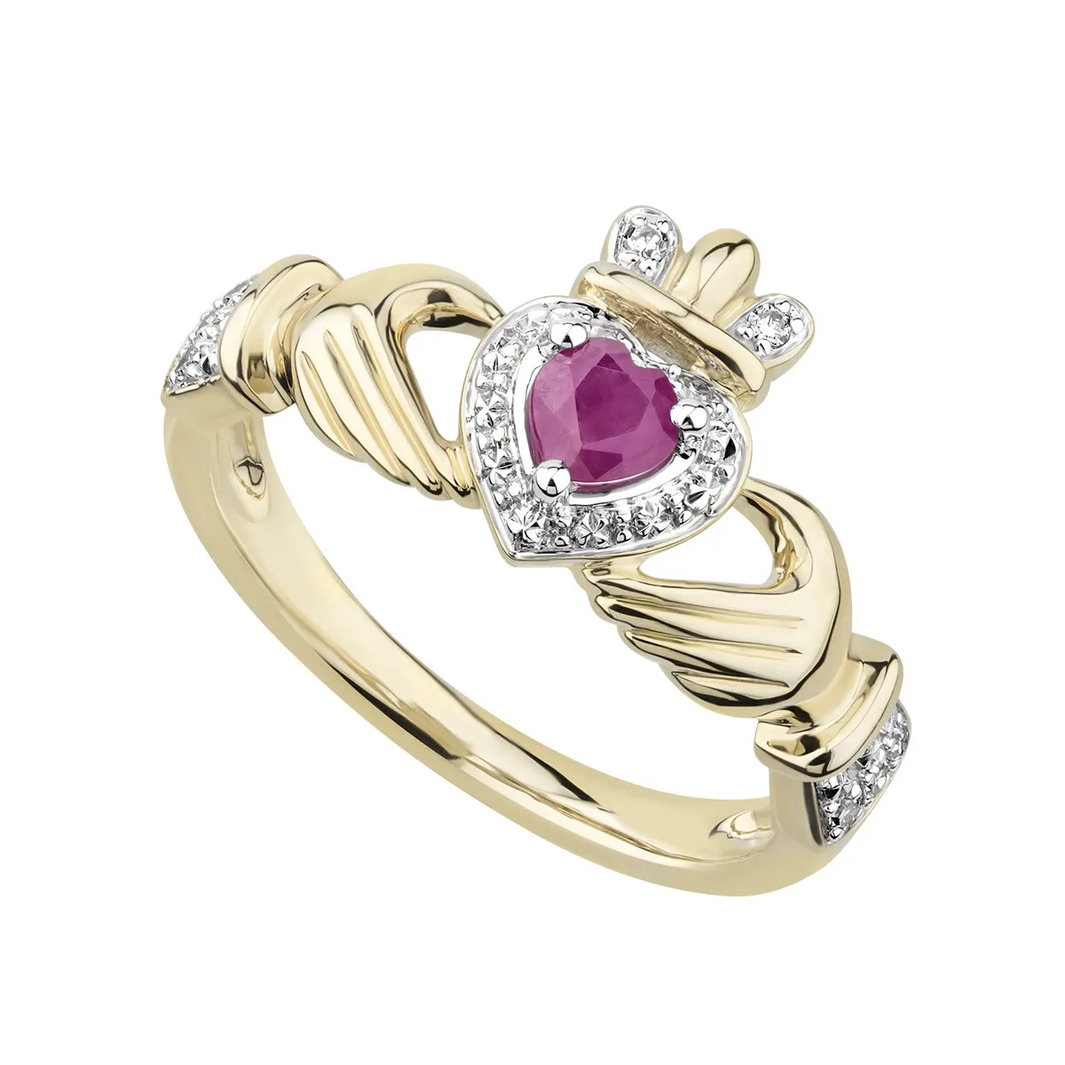 14k Gold Ruby And Diamond Claddagh Ring0...