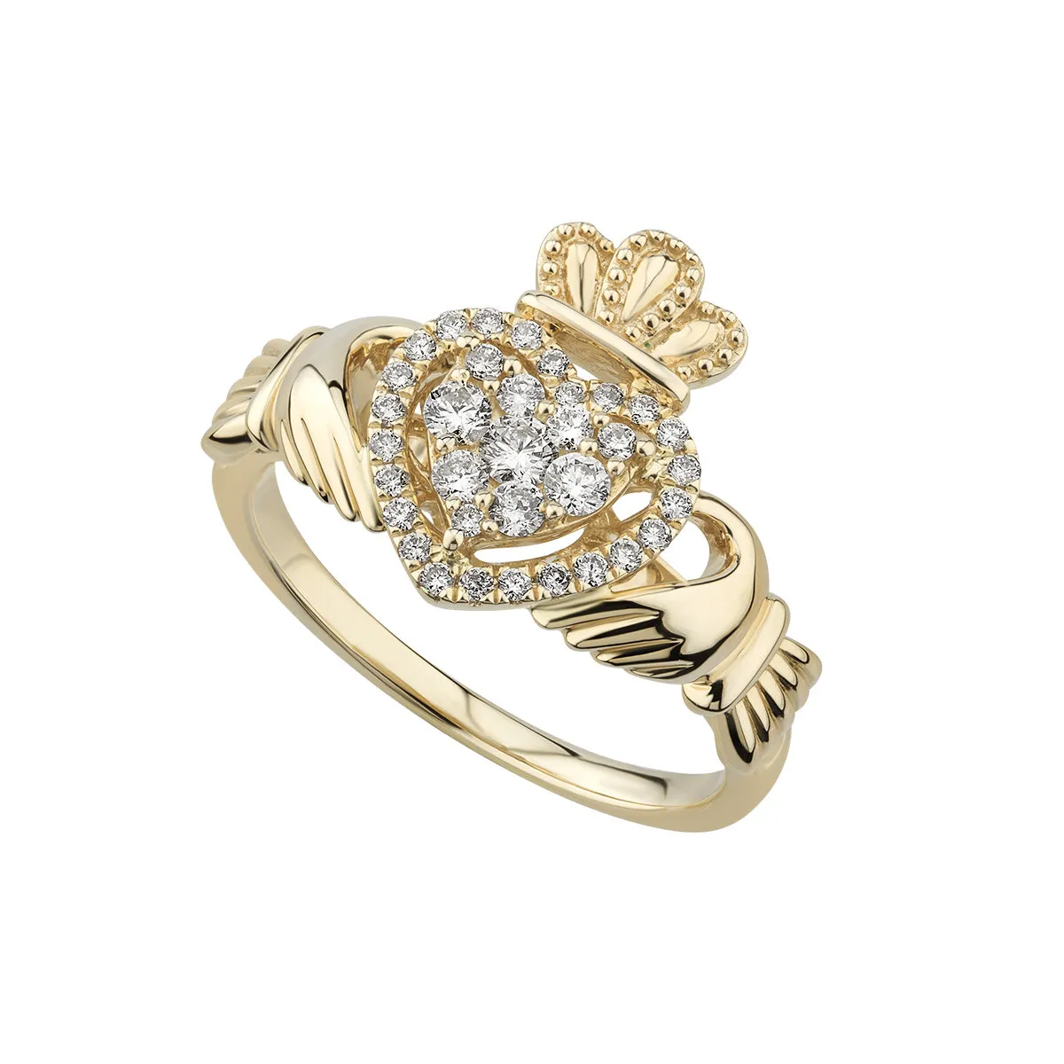14k Gold Diamond Heart Claddagh Ring0...