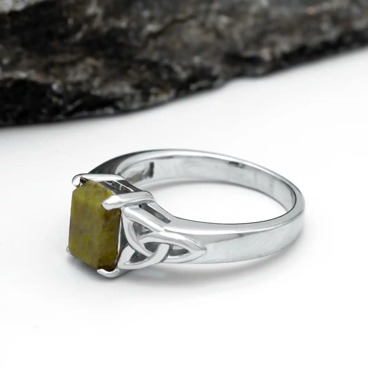 Silver Trinity Knot Connemara Marble Ring 2...