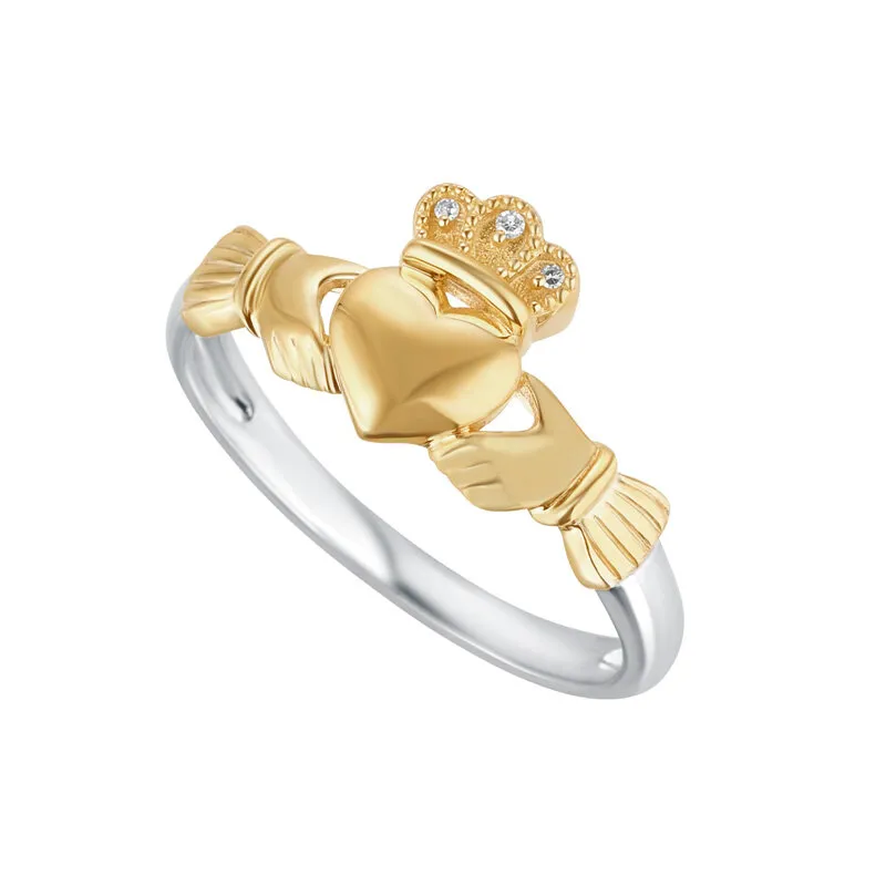Gold And Silver Diamond Claddagh Ring...