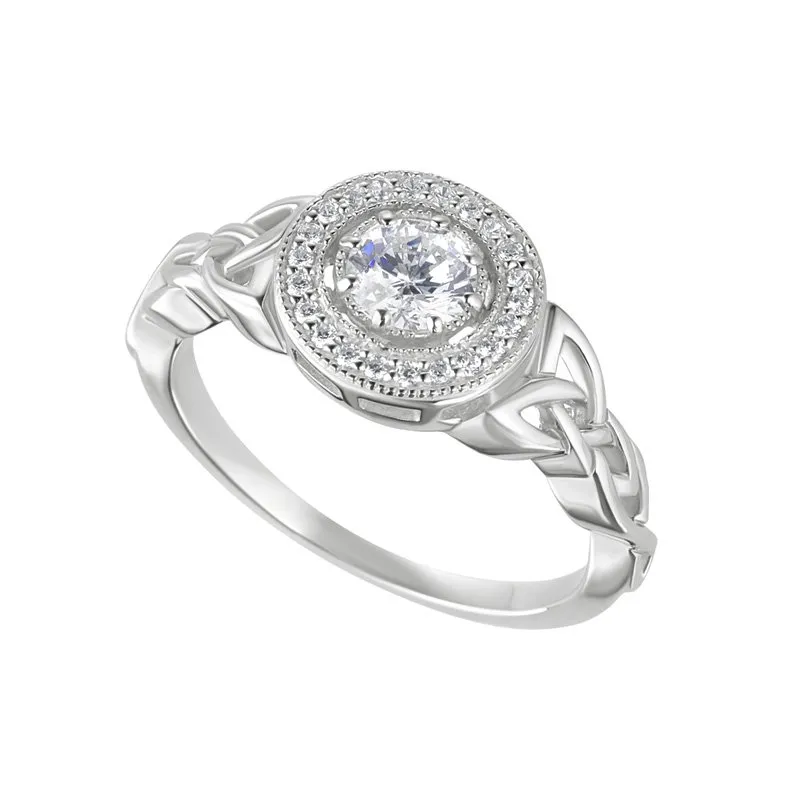 Sterling Silver Trinity Knot Cubic Zirconia Halo Ring