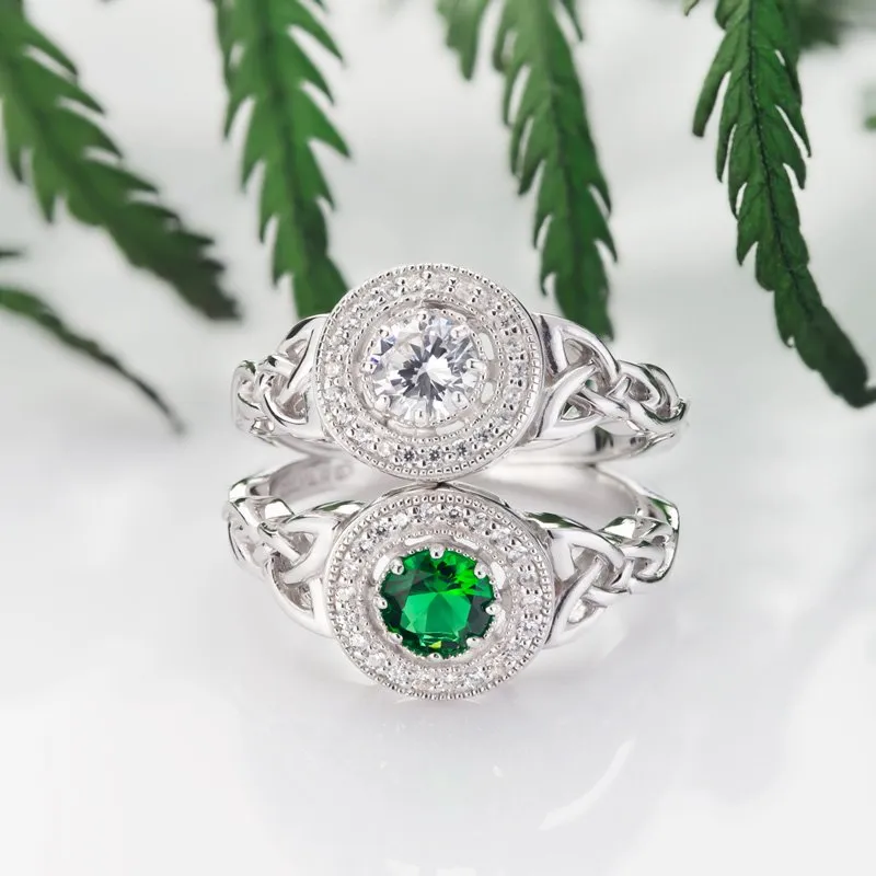 Sterling Silver Cluster Green Cz Trinity Knot Ring2...
