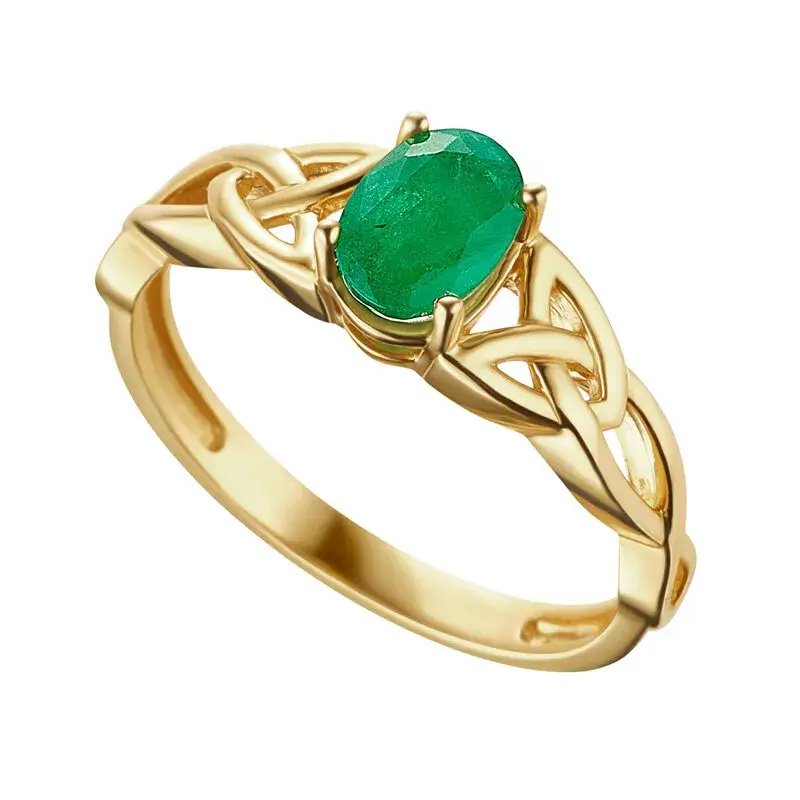 Ladies Emerald Trinity Knot Ring in 14k Gold...