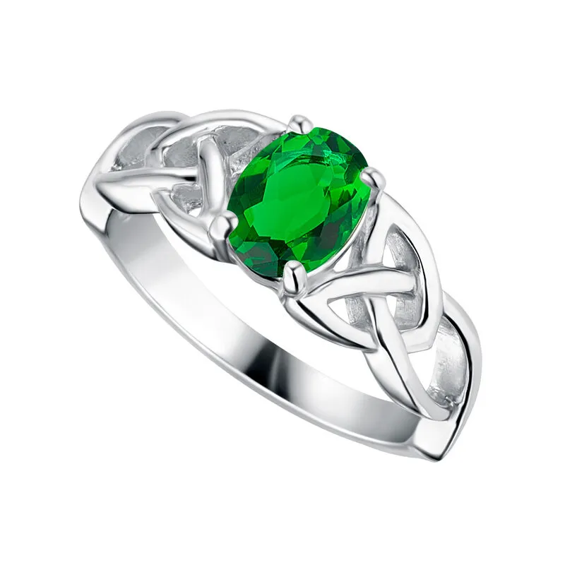 Sterling Silver Green Crystal Celtic Knot Ring...