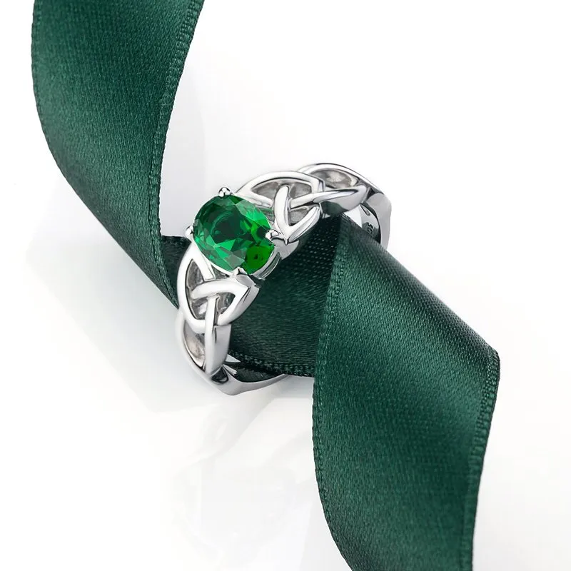 Sterling Silver Green Crystal Celtic Knot Ring2...