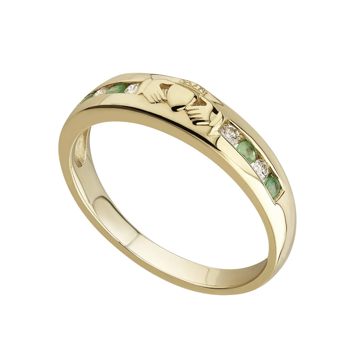 14k Gold Emerald and Diamond Claddagh Ring...