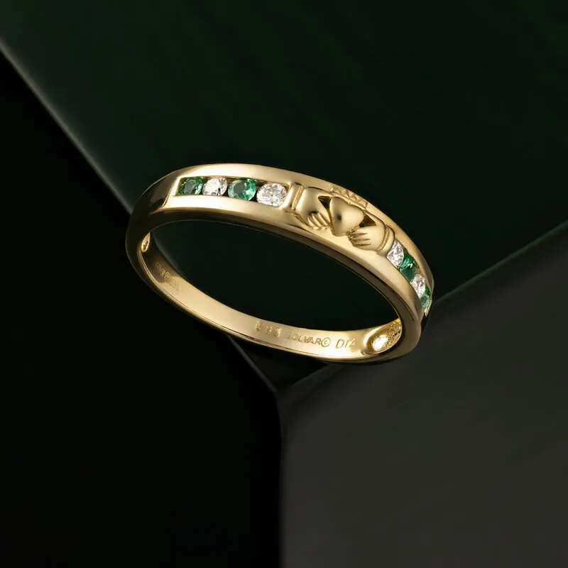 Diamond And Emerald Gold Claddagh Eternity Ring2...