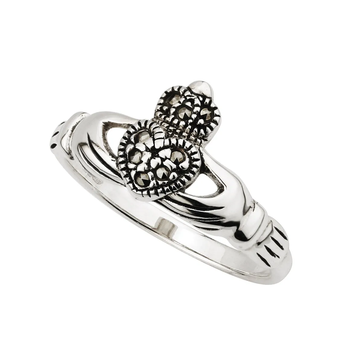 Ladies Marcasite Sterling Silver Claddagh Ring...