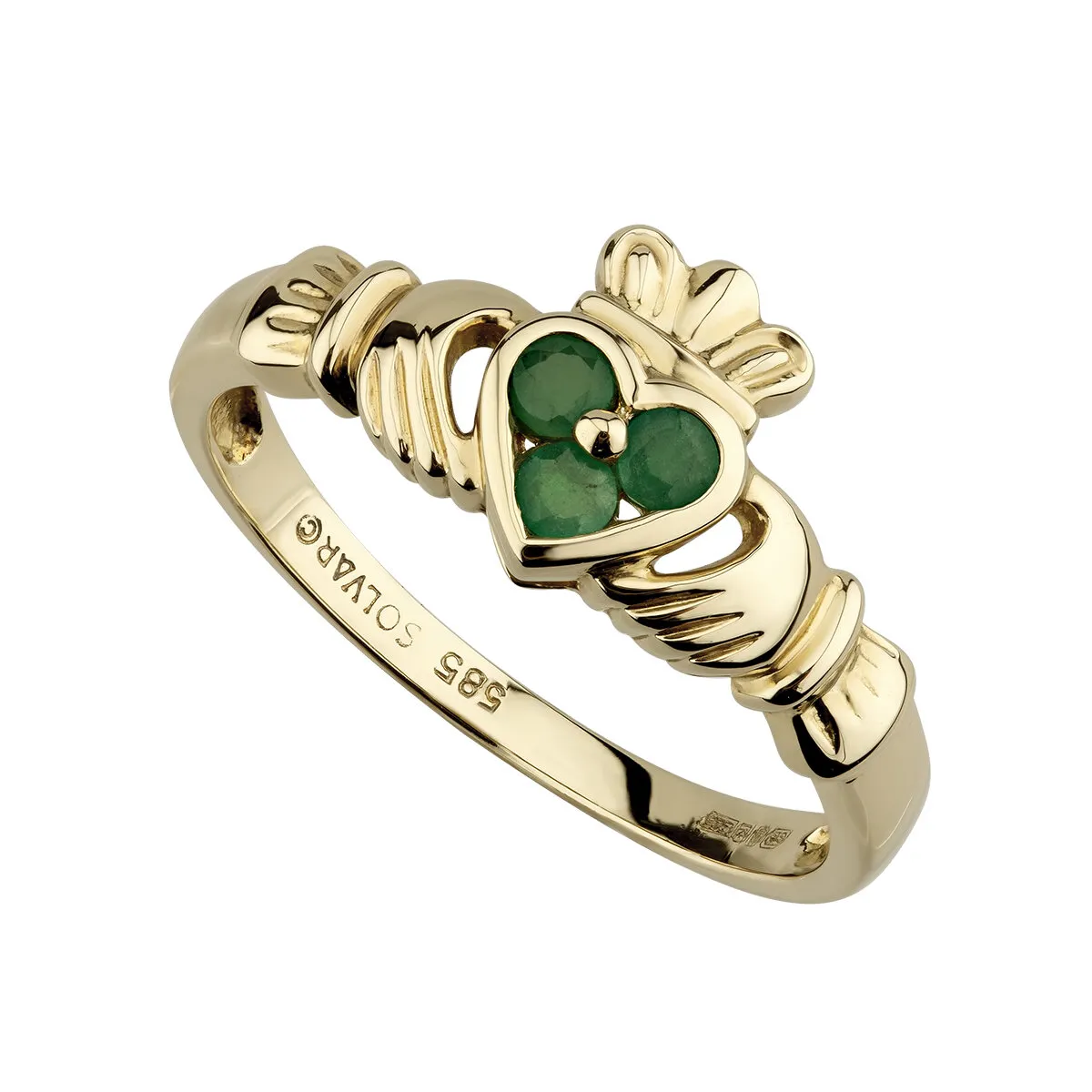 Emerald Claddagh Ring In 14k Gold...
